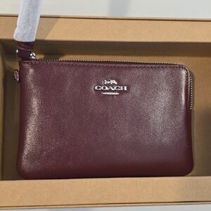 Coach Leather Wristlet in Burgundy